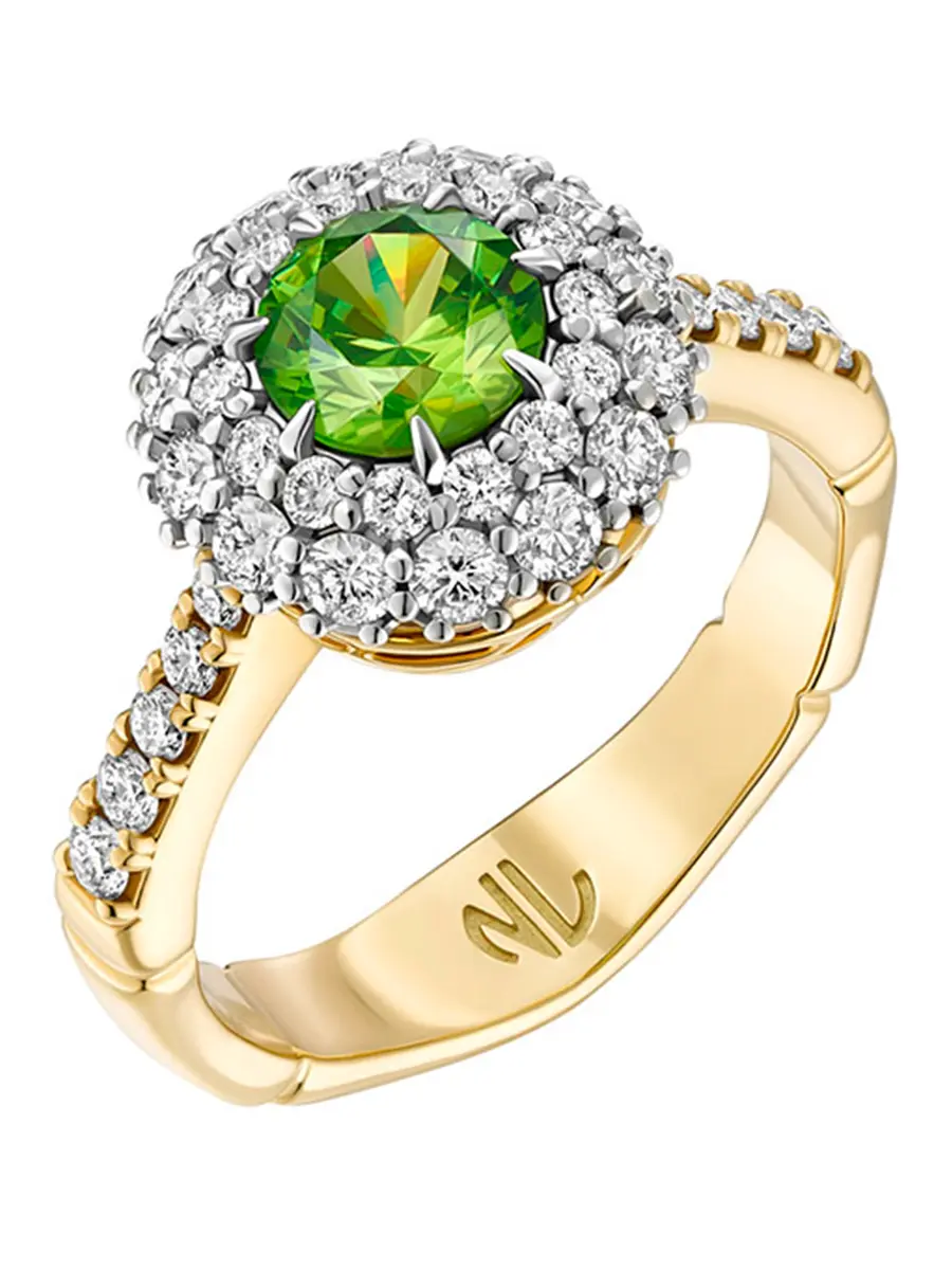 Кольцо с демантоидом и бриллиантами