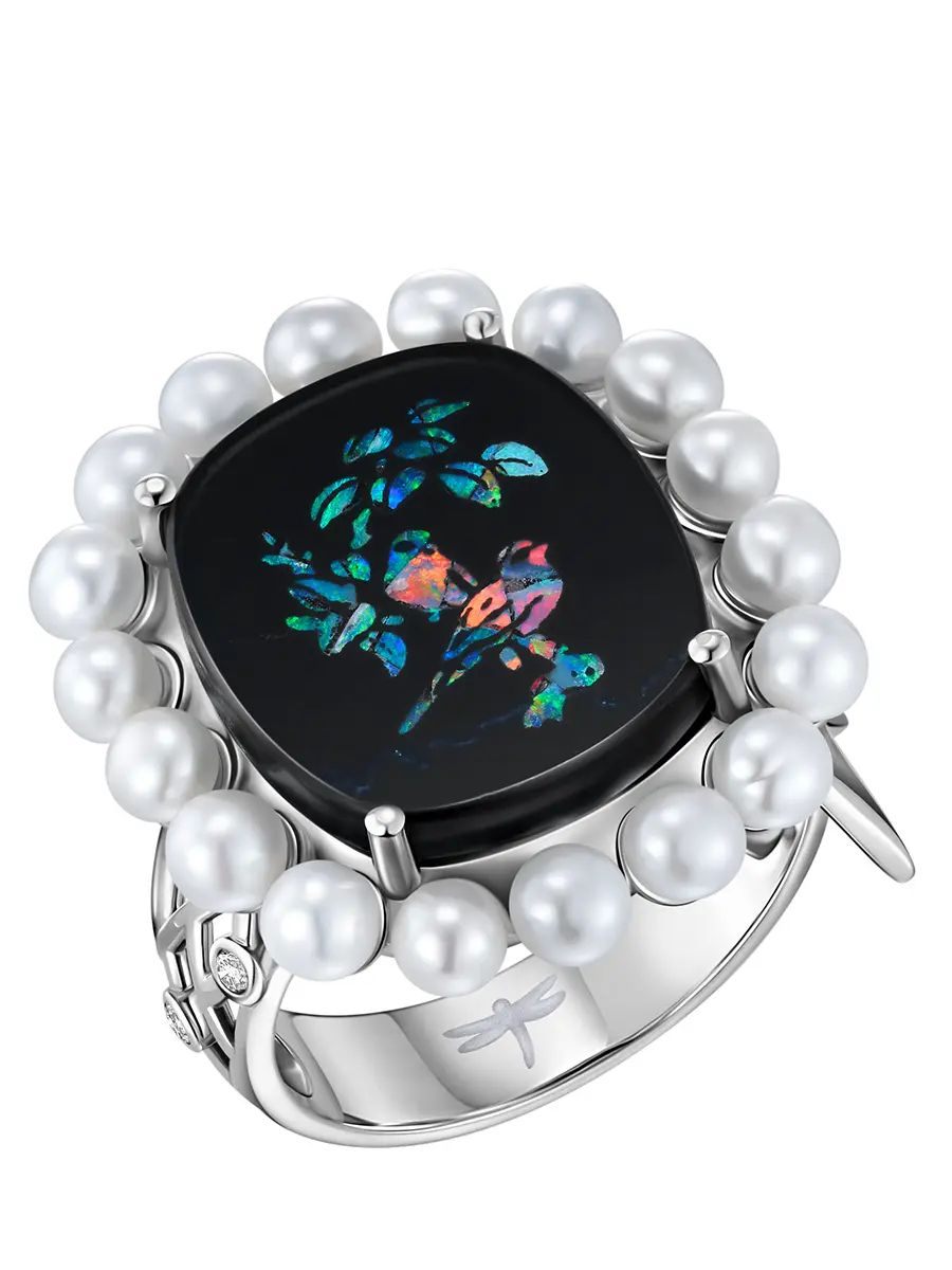 Кольцо Маленький принц с опалом и жемчугом