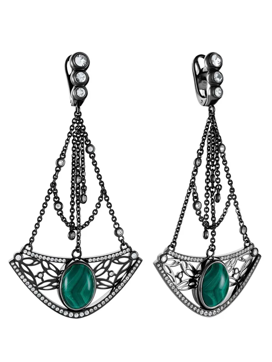 Серьги Кокошник с малахитом