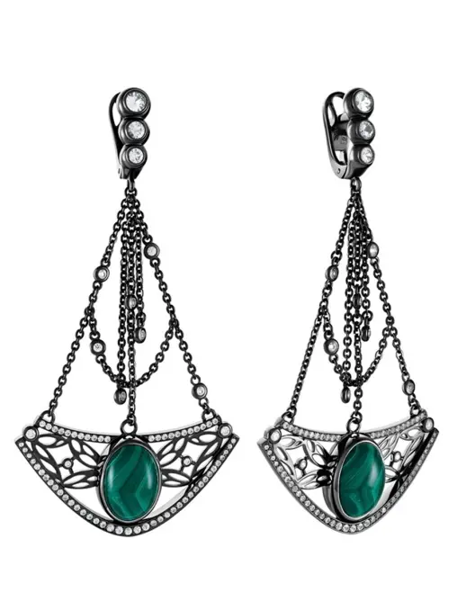 Серьги Кокошник с малахитом NATASHA LIBELLE