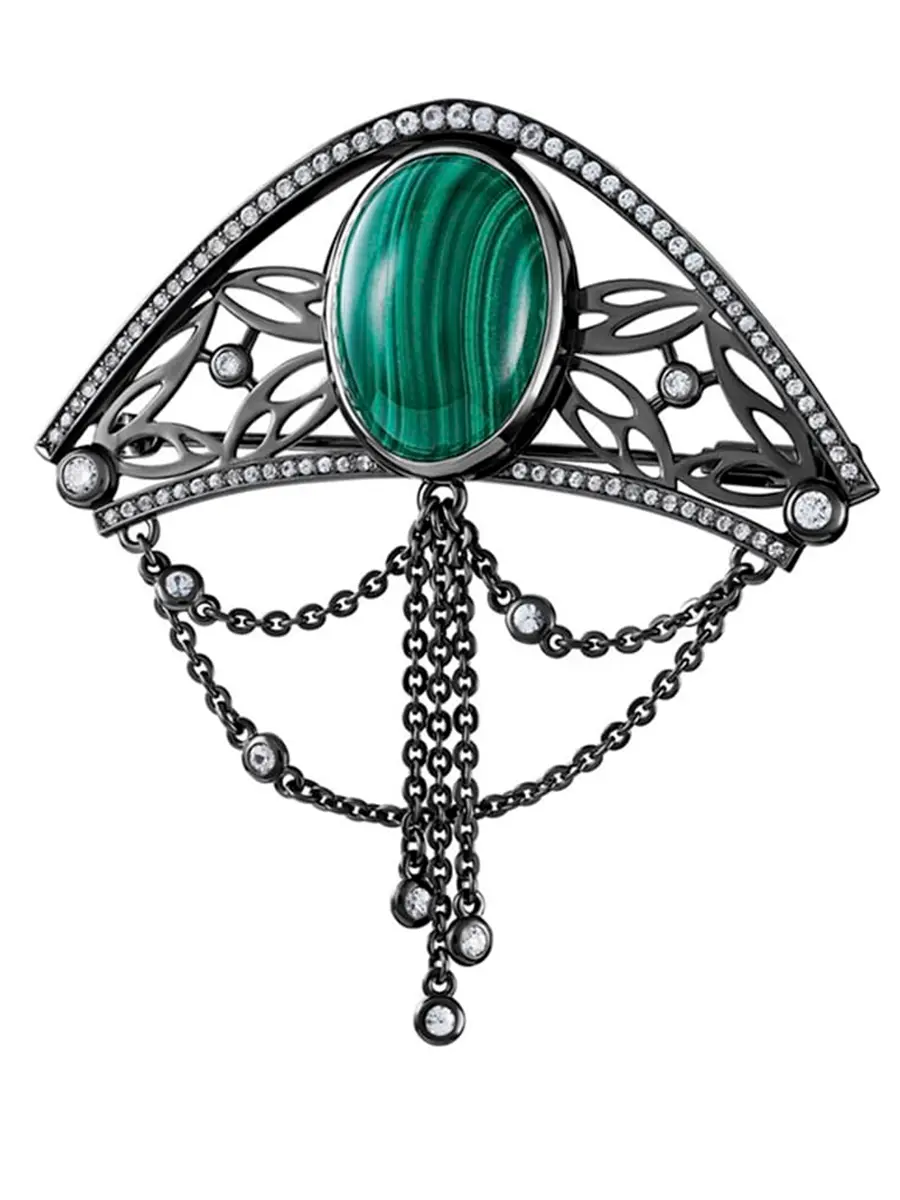 Брошь Кокошник с малахитом