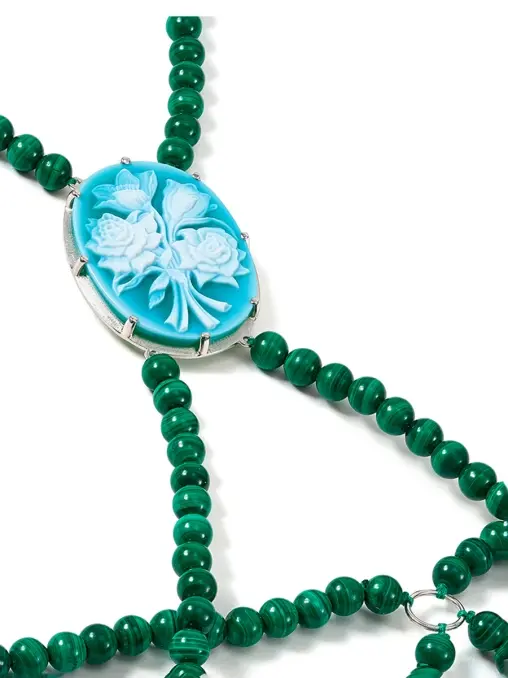 Бодичейн с малахитом и агатом из серебра NATASHA LIBELLE
