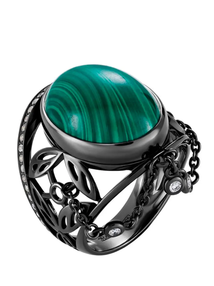 Кольцо Кокошник с малахитом