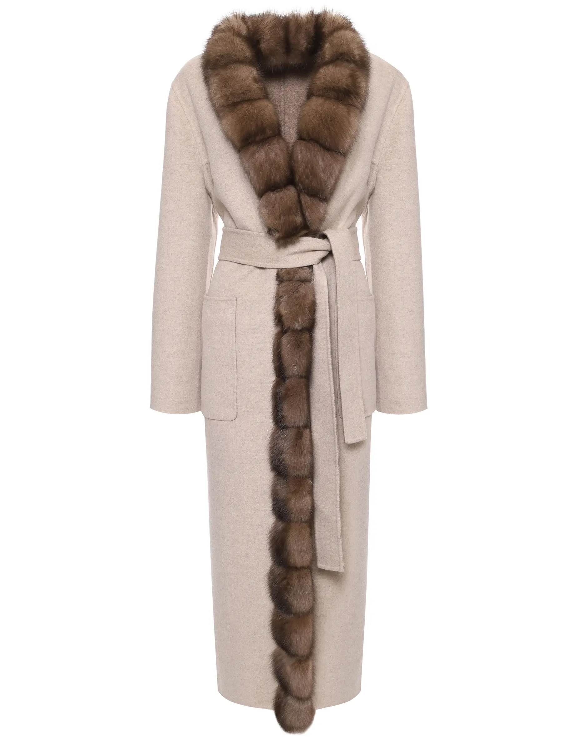 Пальто из кашемира и шерсти с мехом соболя