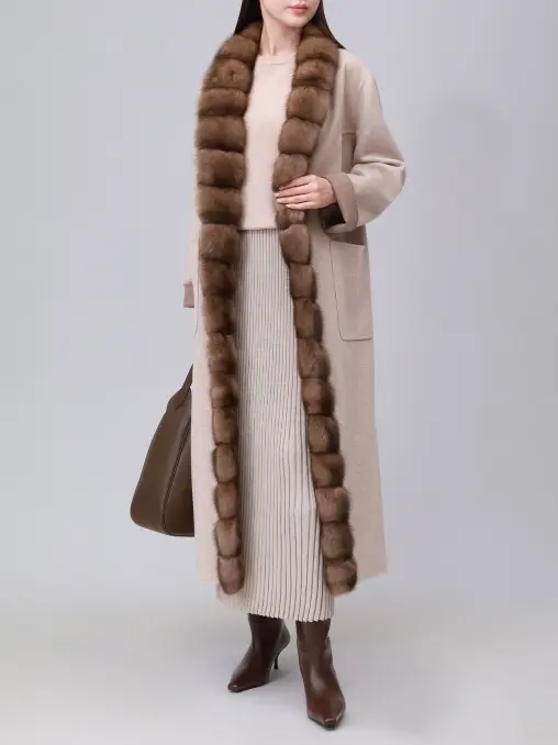 Пальто из кашемира и шерсти с мехом соболя PAOLO MORETTI