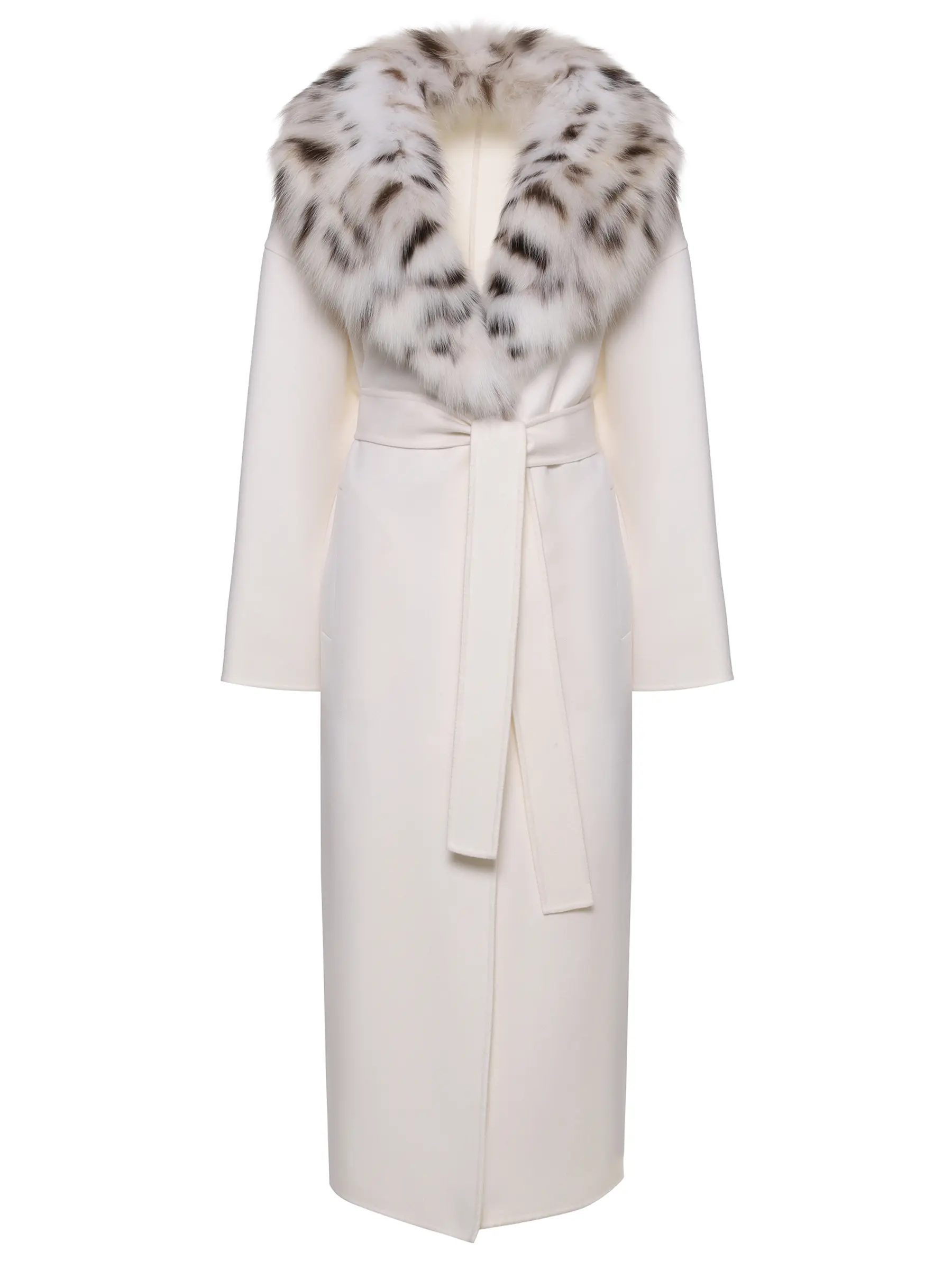 Пальто из кашемира и шерсти с мехом рыси