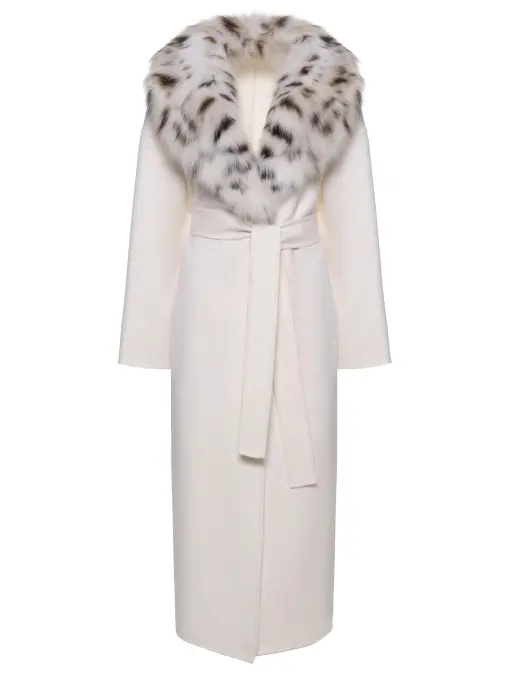 Пальто из кашемира и шерсти с мехом рыси PAOLO MORETTI