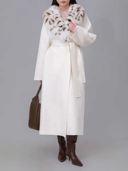 Пальто из кашемира и шерсти с мехом рыси PAOLO MORETTI