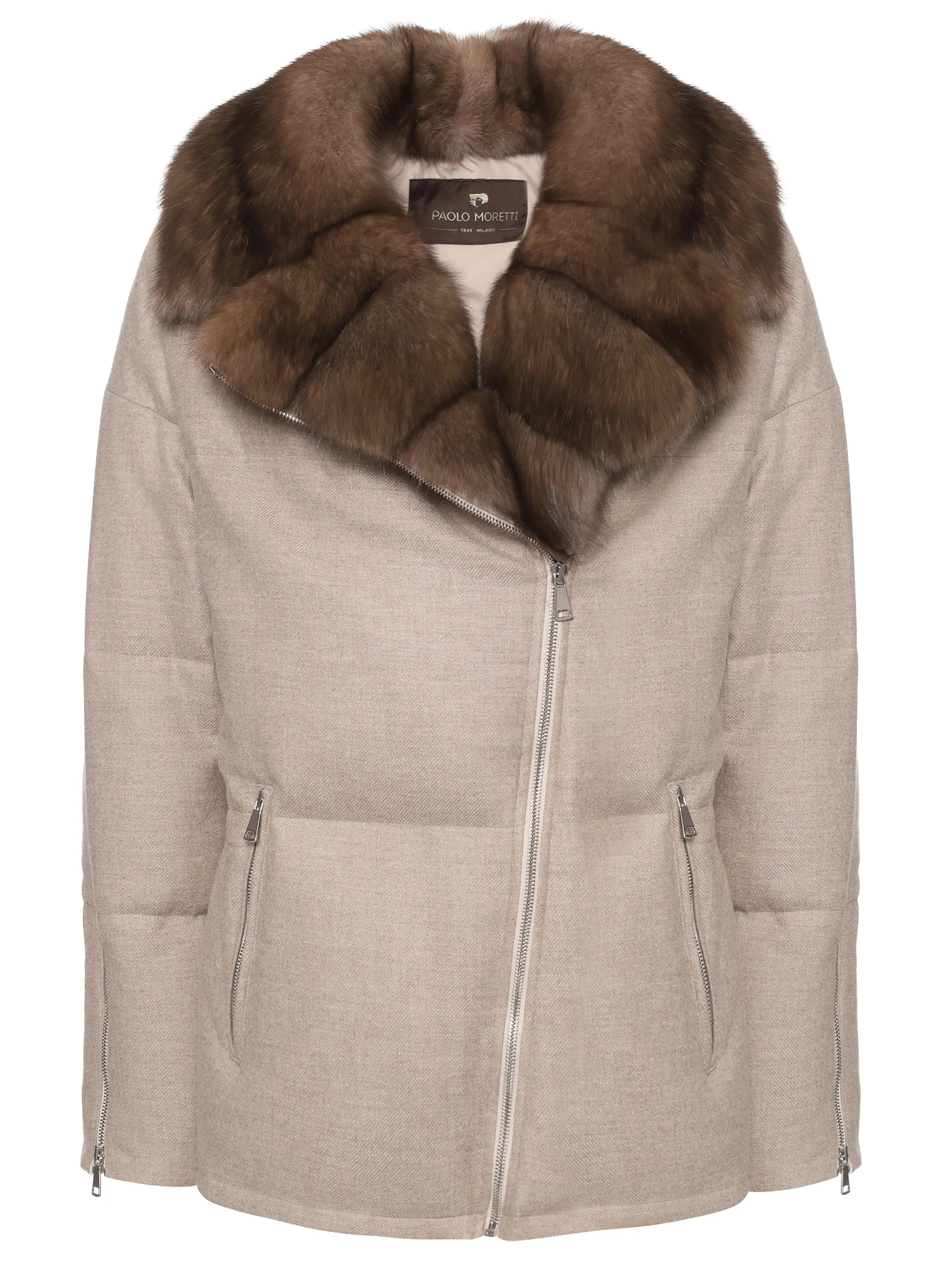 Пуховик из кашемира и шерсти с мехом соболя