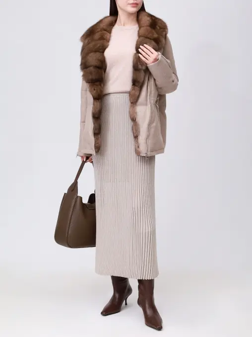 Пуховик из кашемира и шерсти с мехом соболя PAOLO MORETTI