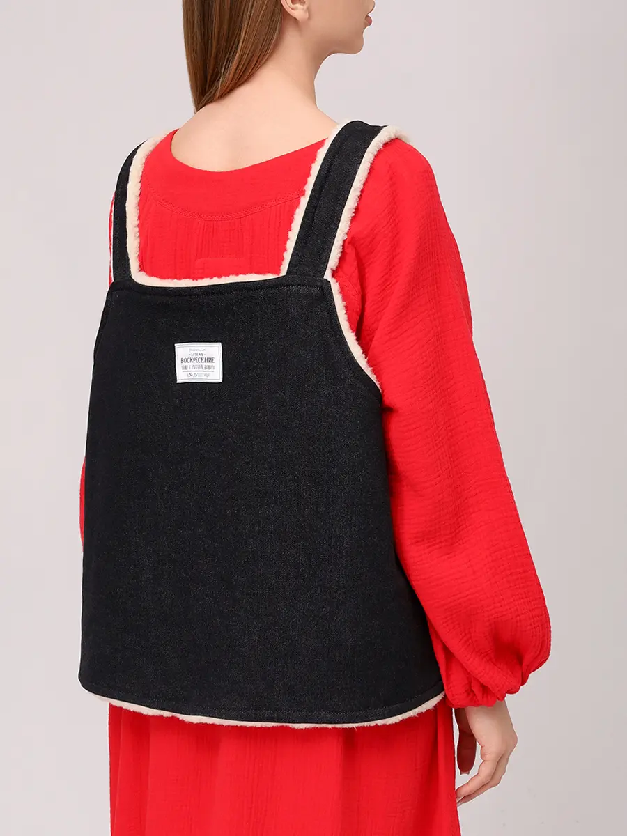 Жилет двусторонний из денима на меху "Душегрея"