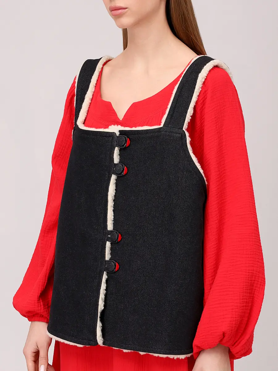 Жилет двусторонний из денима на меху "Душегрея"