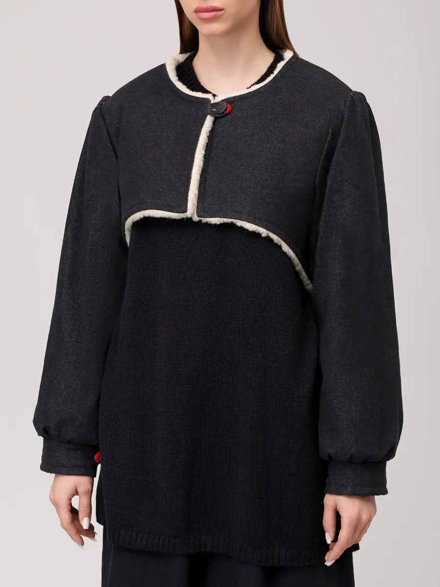 Куртка-болеро из денима на меху "Рукава"