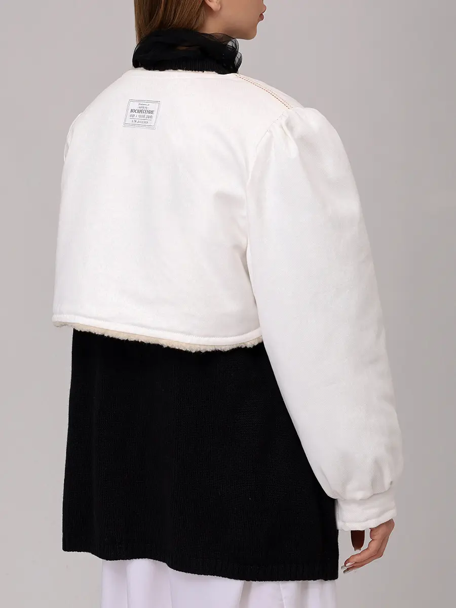 Куртка-болеро из денима на меху "Рукава"