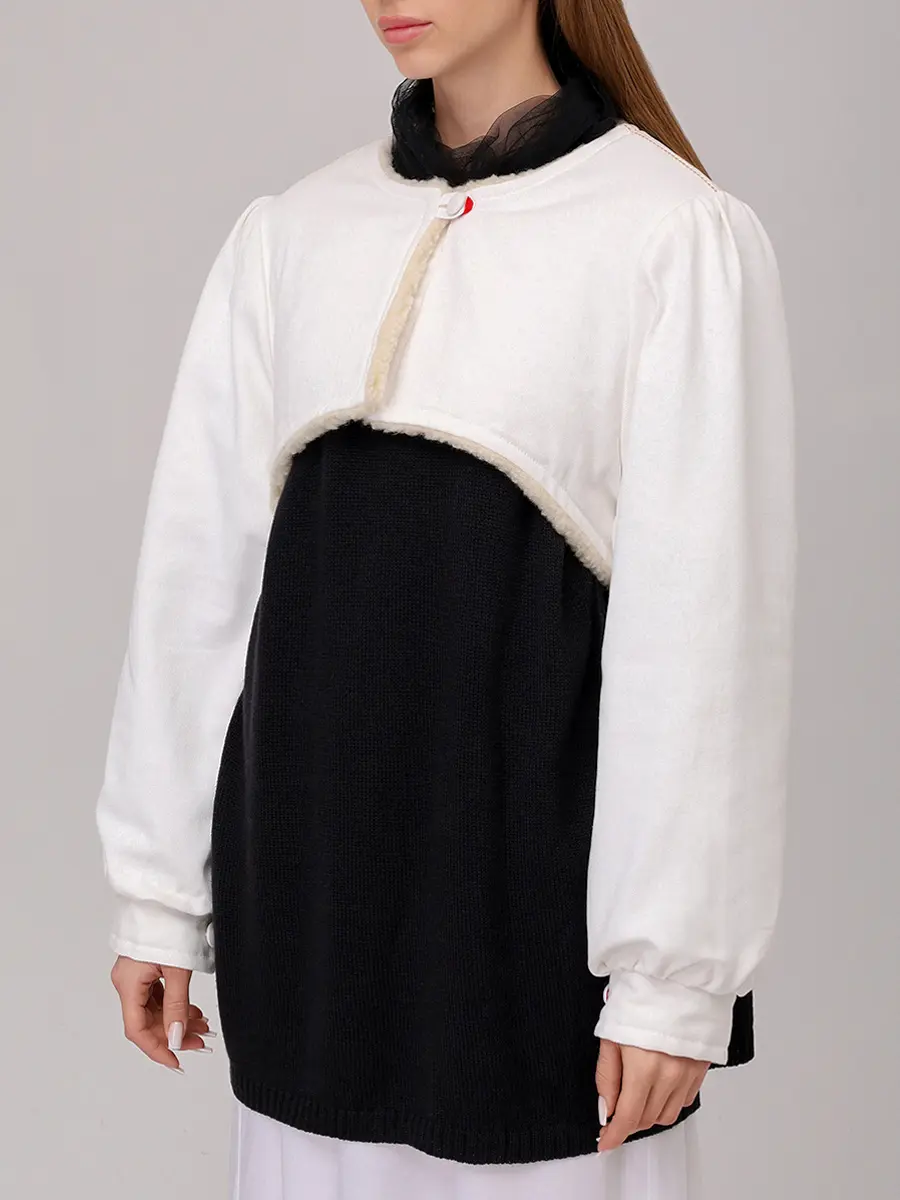 Куртка-болеро из денима на меху "Рукава"