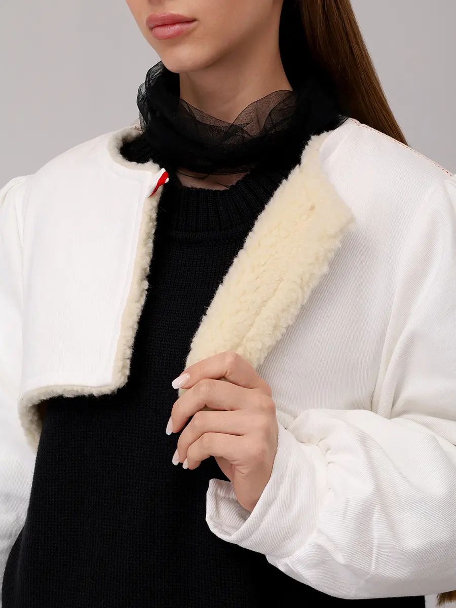 Куртка-болеро из денима на меху "Рукава"