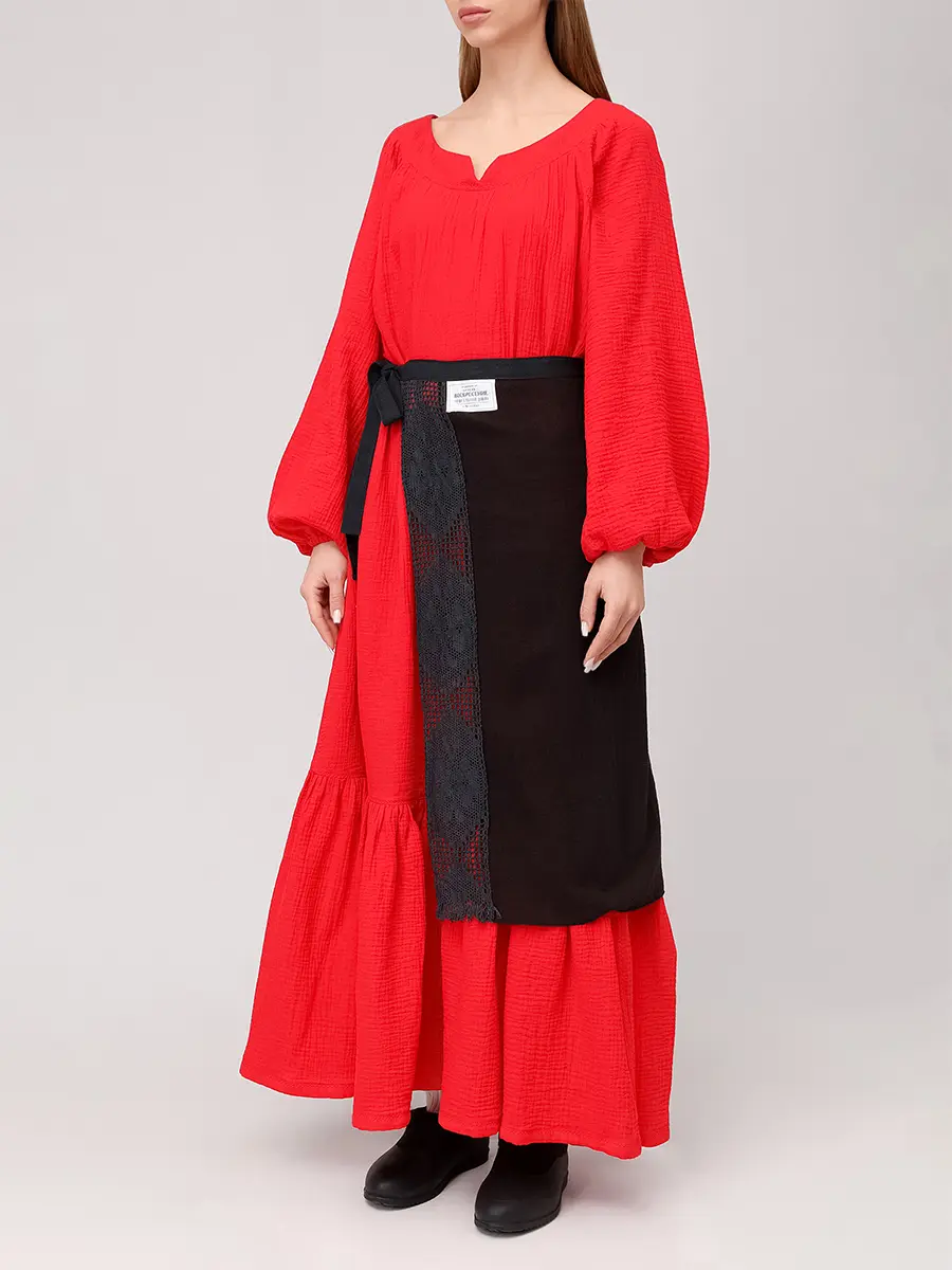 Баска из крапивной ткани с кружевом "Фартук"