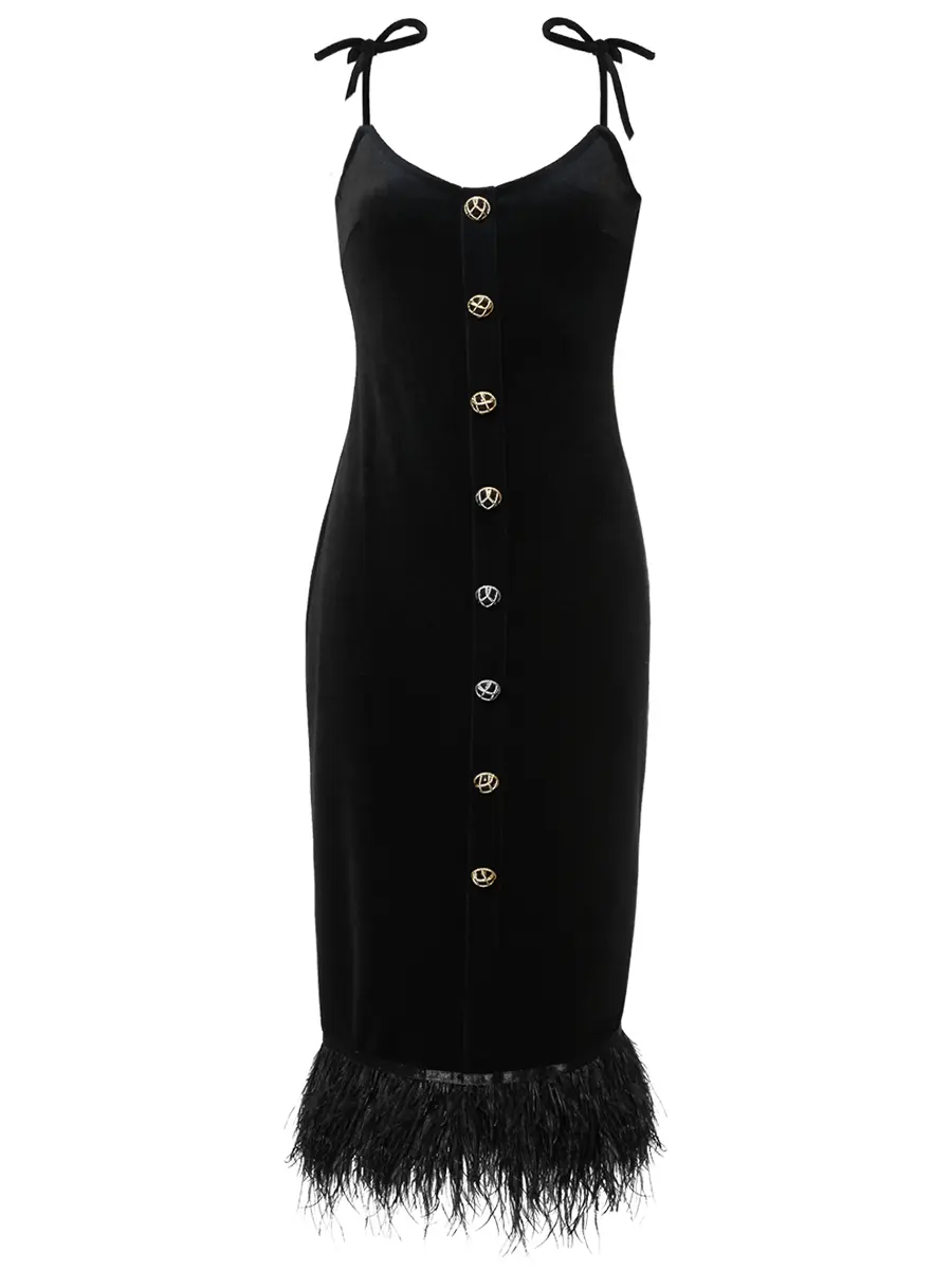 Платье бархатное с перьями