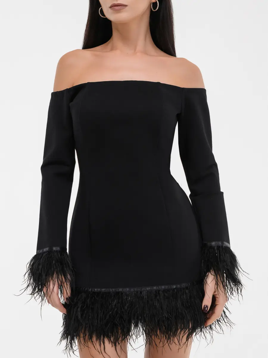 Платье из вискозы с перьями