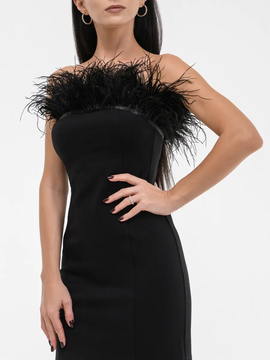 Платье-бюстье с перьями
