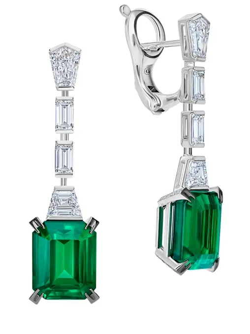 Серьги из белого золота с изумрудами и бриллиантами CHAMOVSKIKH JEWELLERY HOUSE