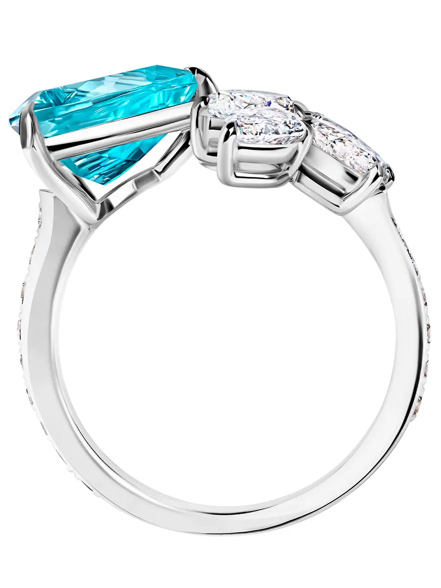 Кольцо из белого золота с турмалином параиба и бриллиантами