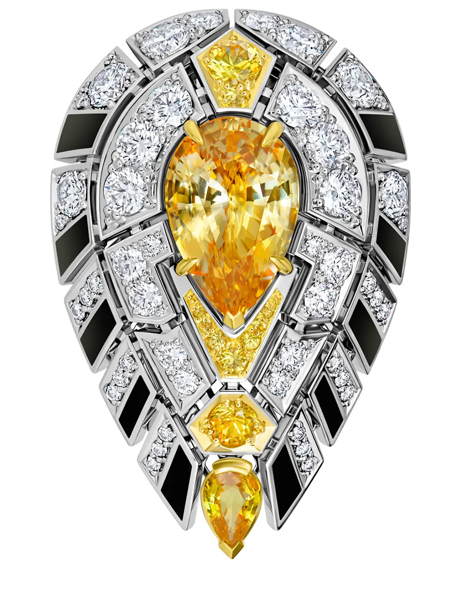 Кольцо из белого золота с желтыми сапфирами и бриллиантами