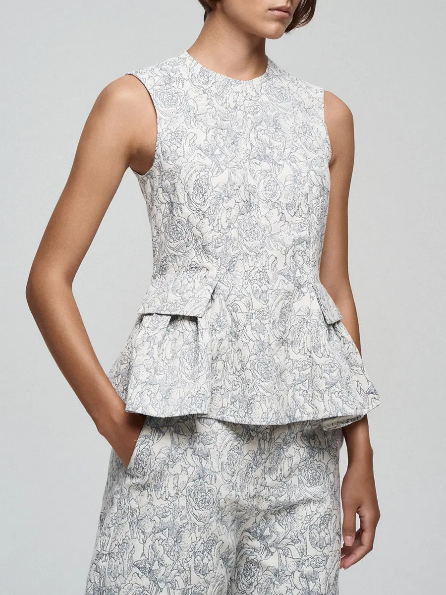 Блуза из денима с принтом "Розы"