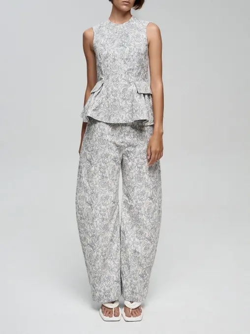 Блуза из денима с принтом "Розы" MAROZ