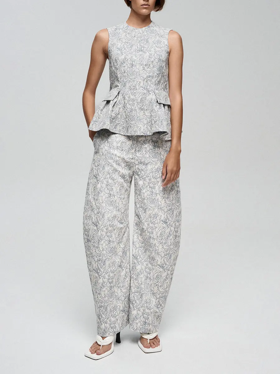 Брюки из денима с принтом "Розы"