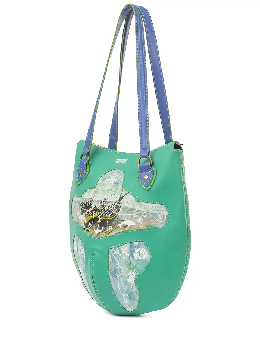 Сумка №19 кожаная "Рыбацкие лодки"