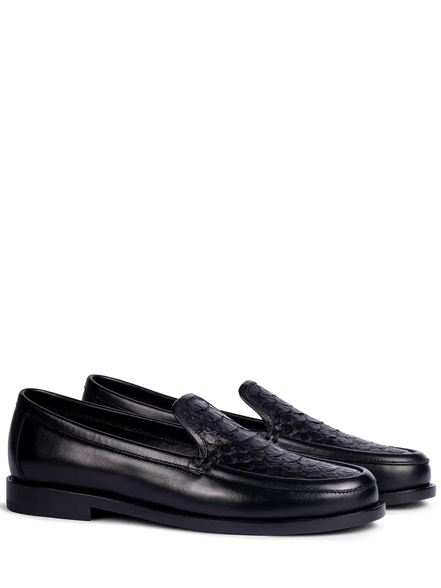 Лоферы "Python Black" кожаные