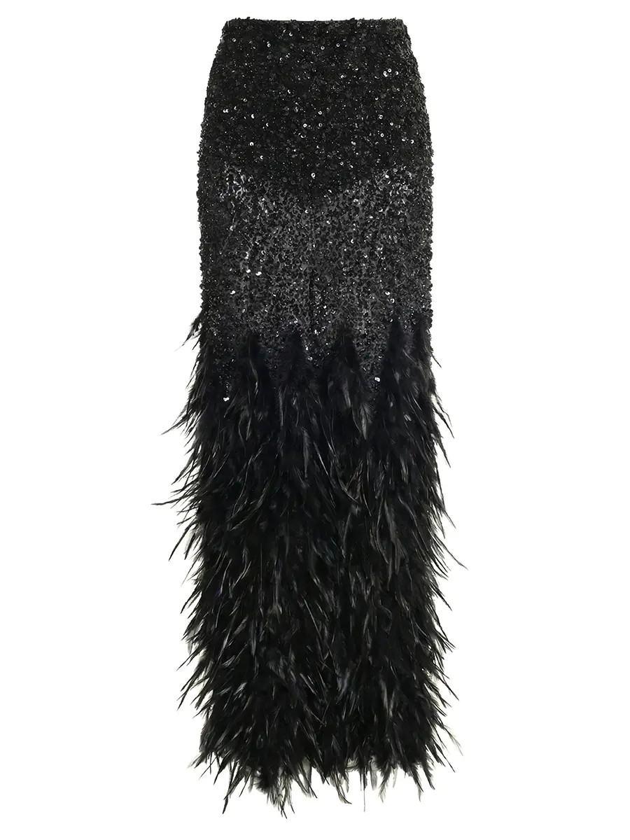 Юбка Noir Plume со стразами и перьями