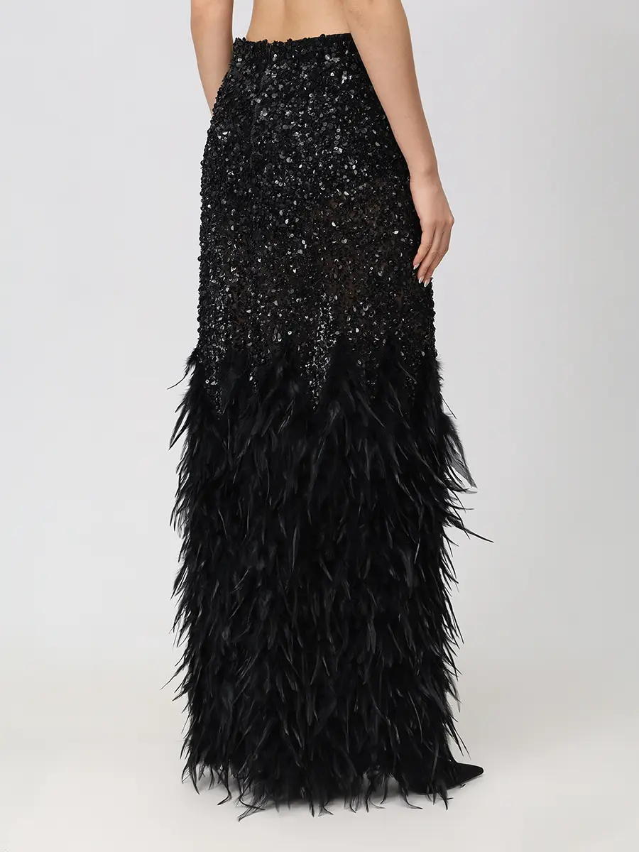 Юбка Noir Plume со стразами и перьями