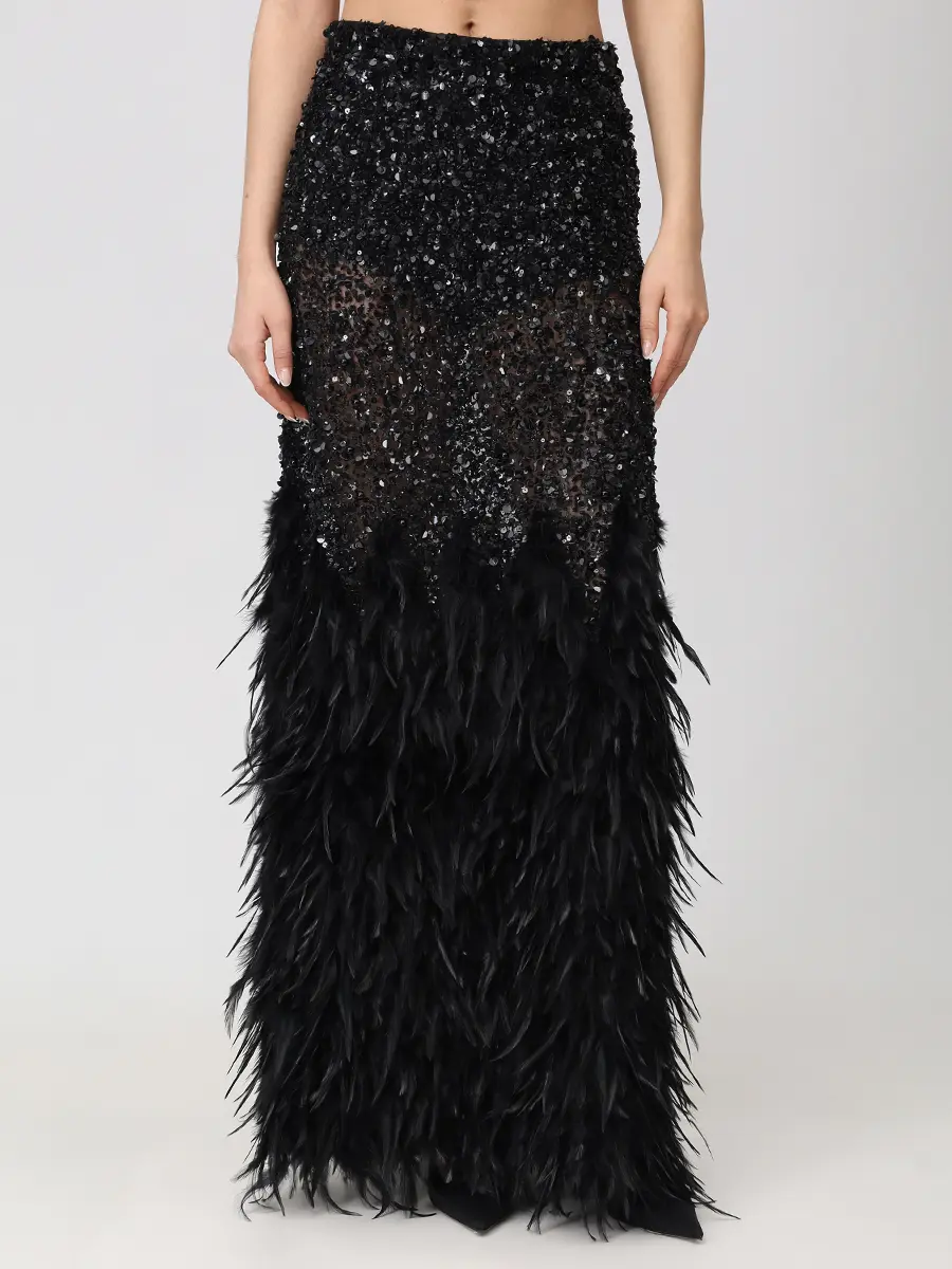 Юбка Noir Plume со стразами и перьями