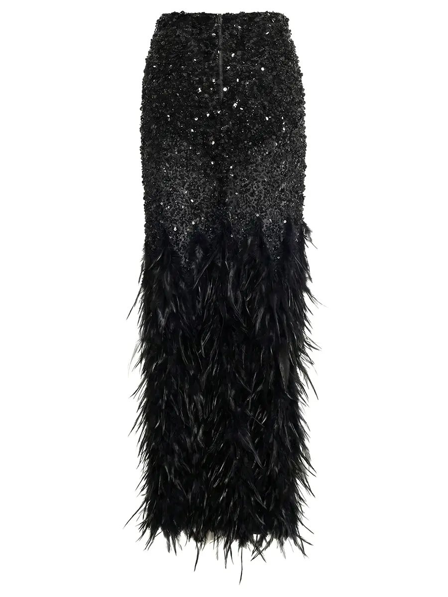 Юбка Noir Plume со стразами и перьями