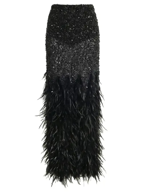 Юбка Noir Plume со стразами и перьями WHITE LILY