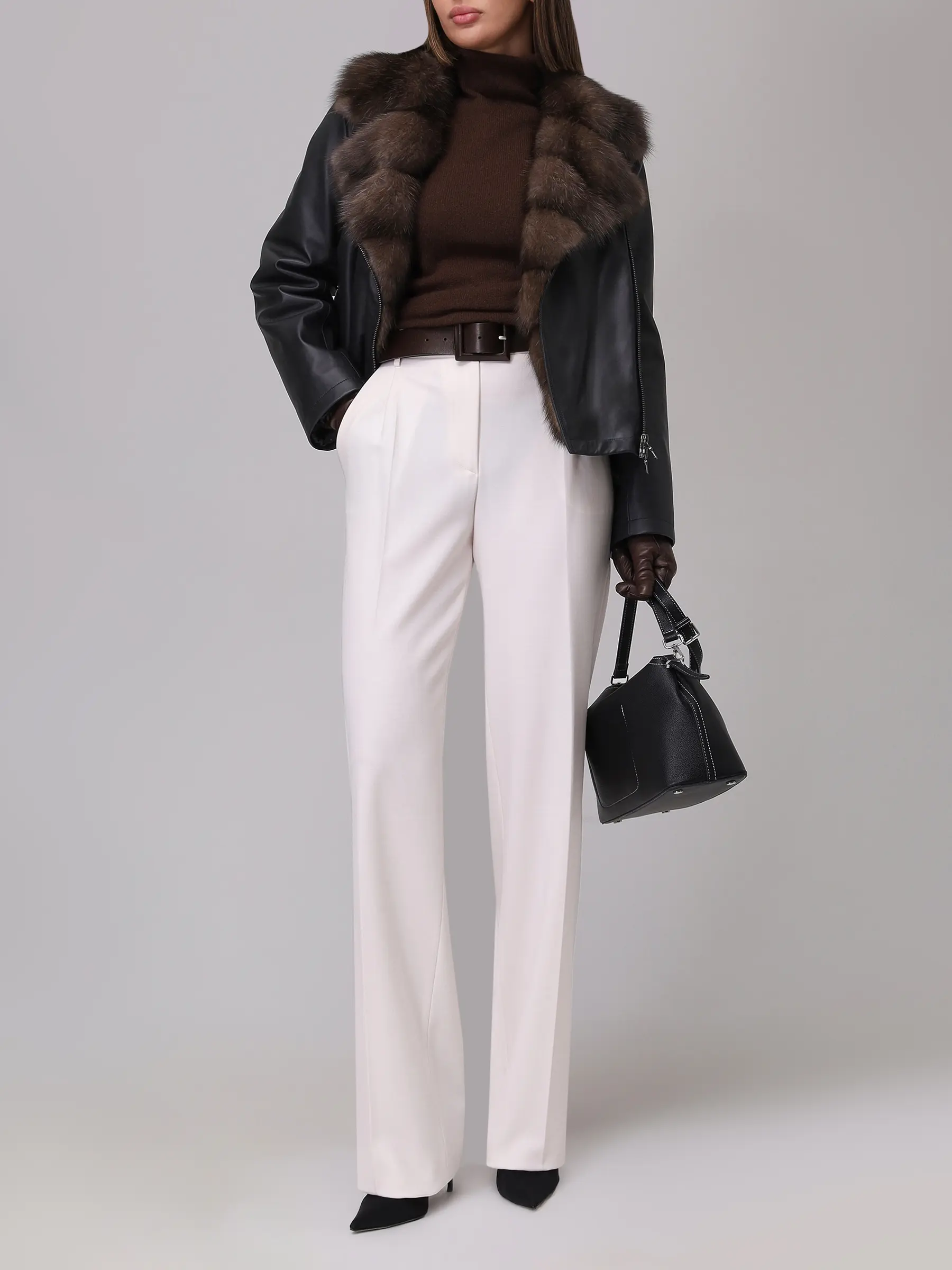 Куртка кожаная с мехом соболя