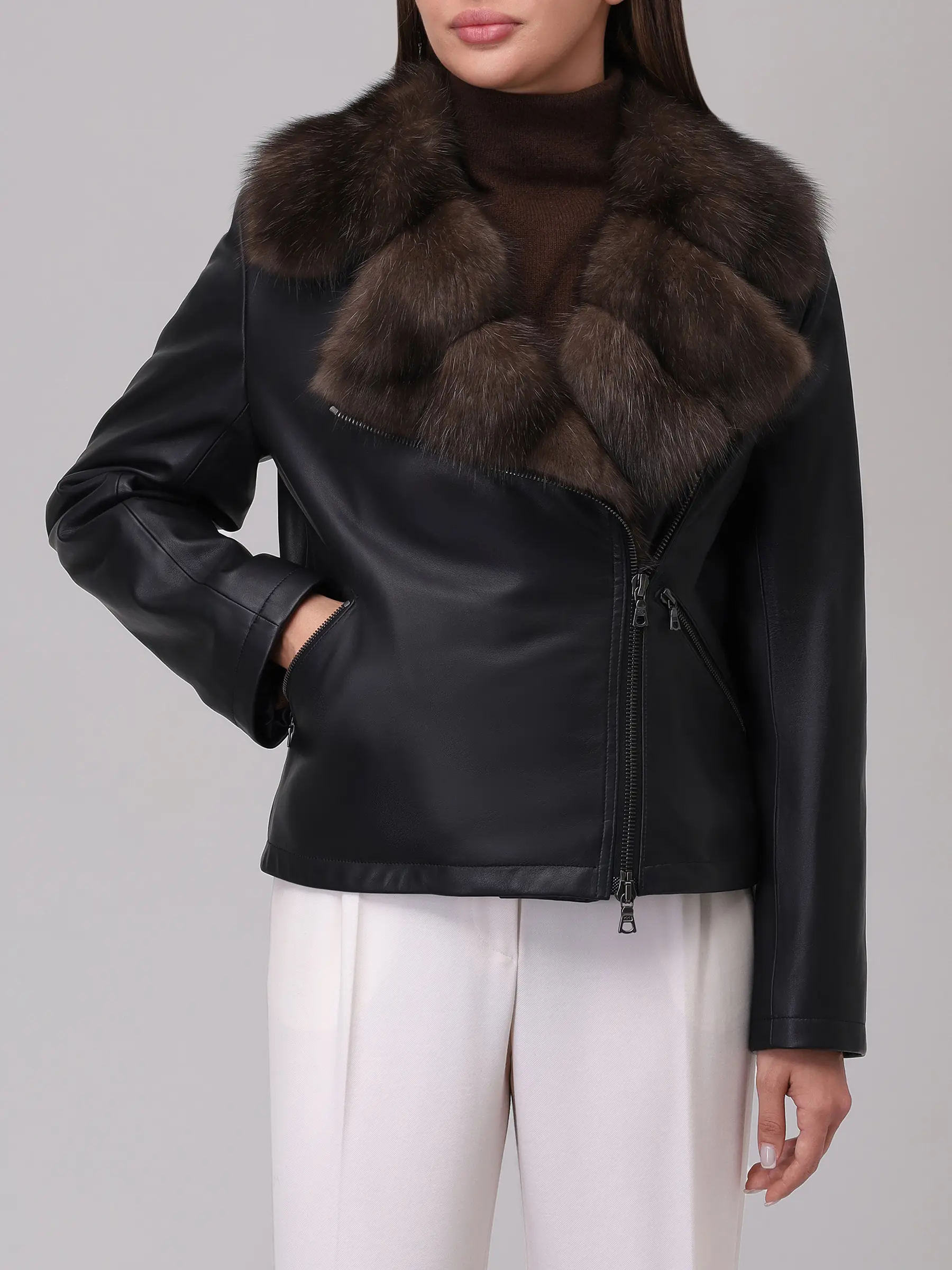 Куртка кожаная с мехом соболя