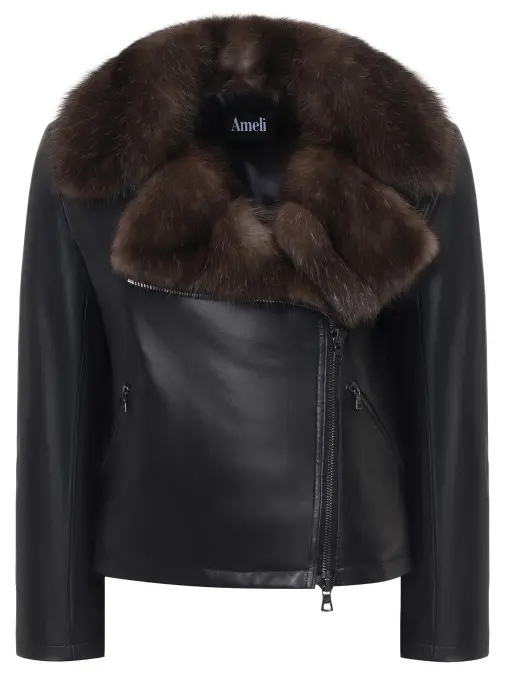 Куртка кожаная с мехом соболя AMELI