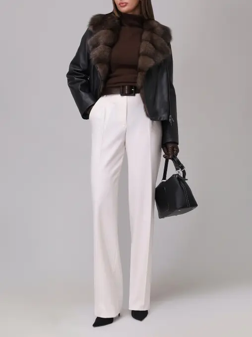 Куртка кожаная с мехом соболя AMELI