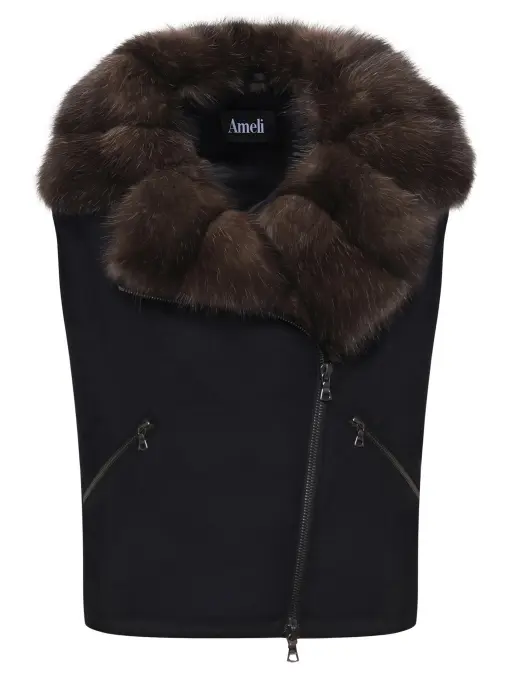 Жилет кашемировый с мехом соболя AMELI