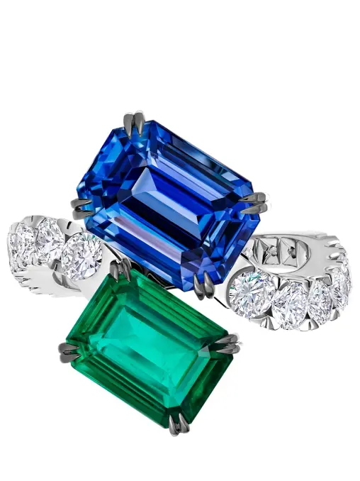 Кольцо из белого золота с сапфиром, изумрудом и бриллиантами CHAMOVSKIKH JEWELLERY HOUSE
