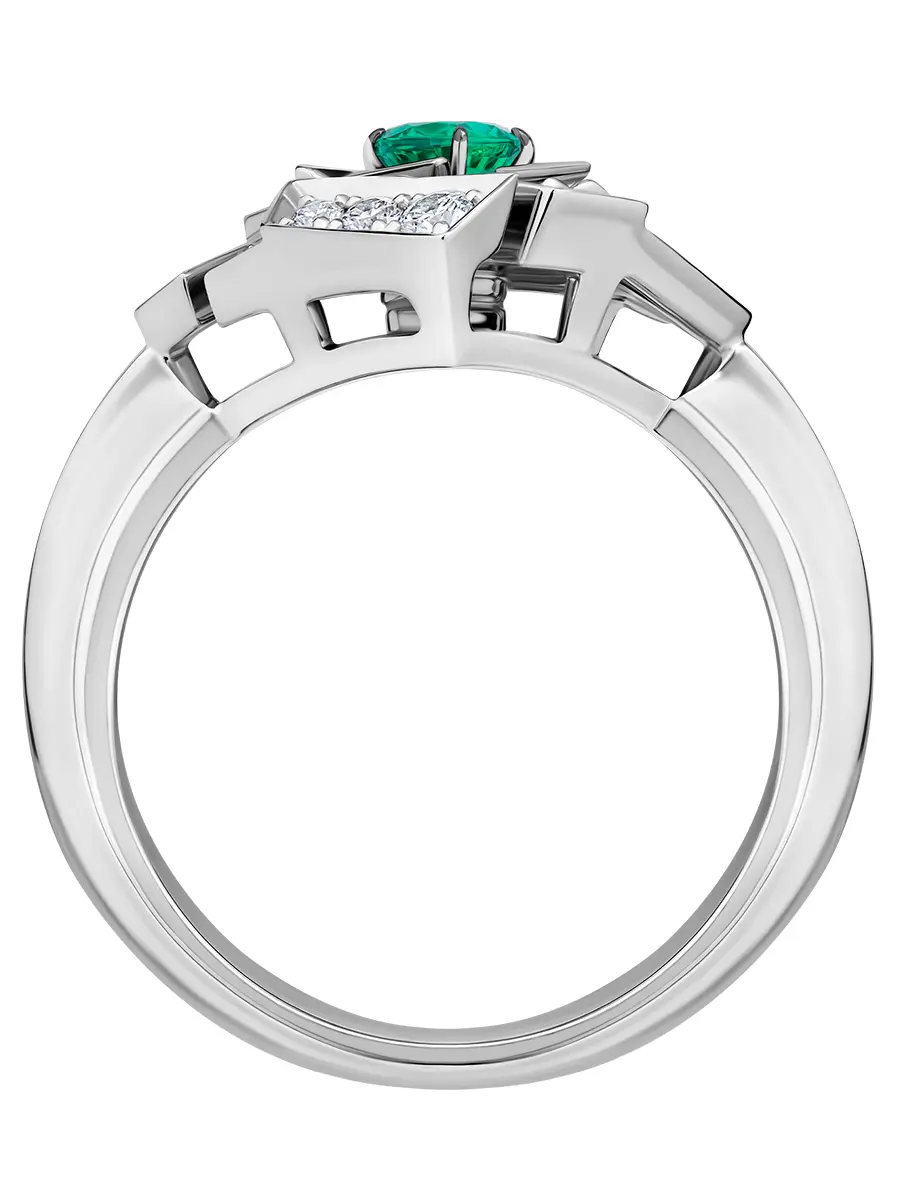 Кольцо из белого золота с изумрудом и бриллиантами