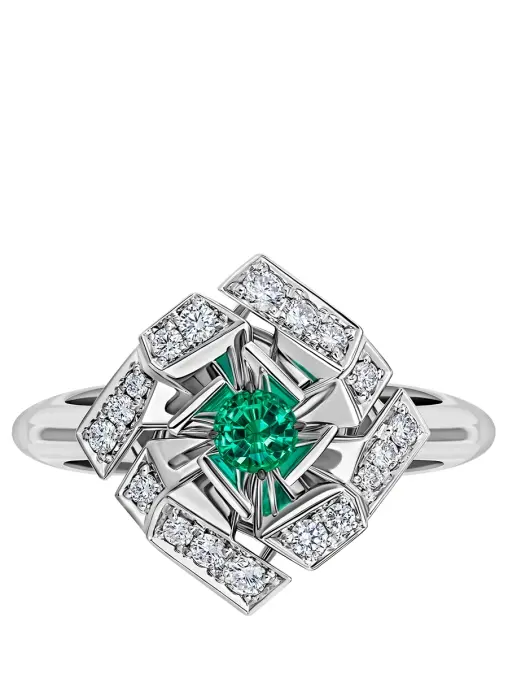 Кольцо из белого золота с изумрудом и бриллиантами CHAMOVSKIKH JEWELLERY HOUSE