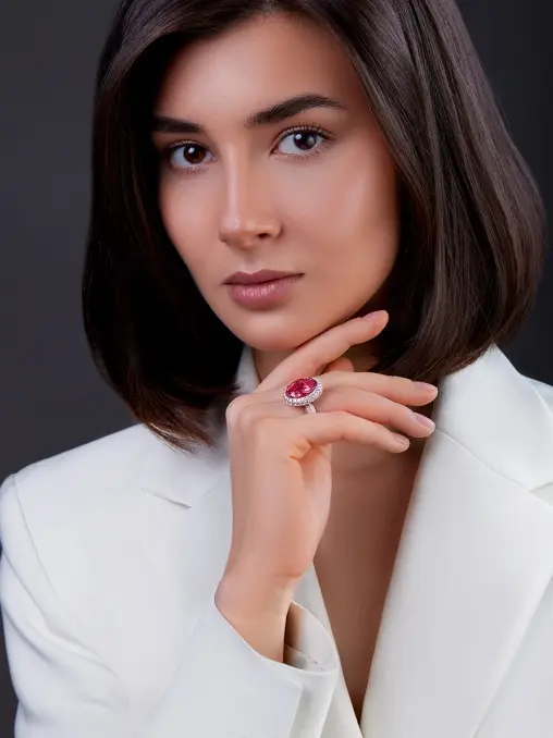 Кольцо из белого золота с турмалином рубеллитом и бриллиантами CHAMOVSKIKH JEWELLERY HOUSE