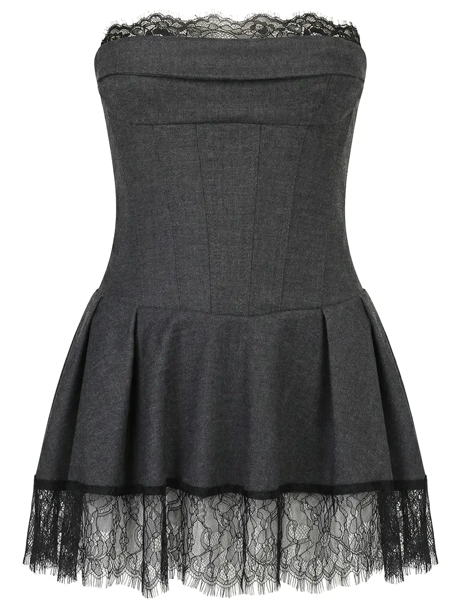 Корсет из шерсти с кружевом с баской