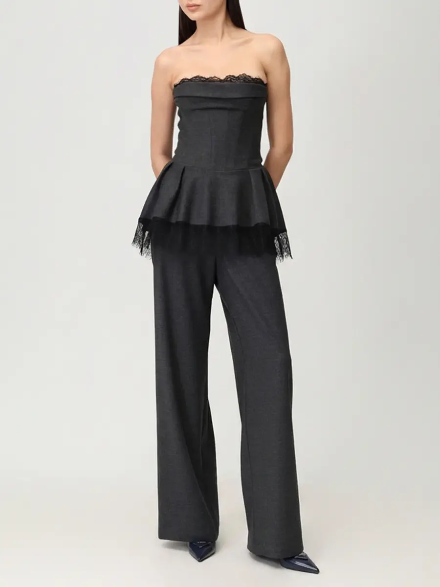 Корсет из шерсти с кружевом с баской