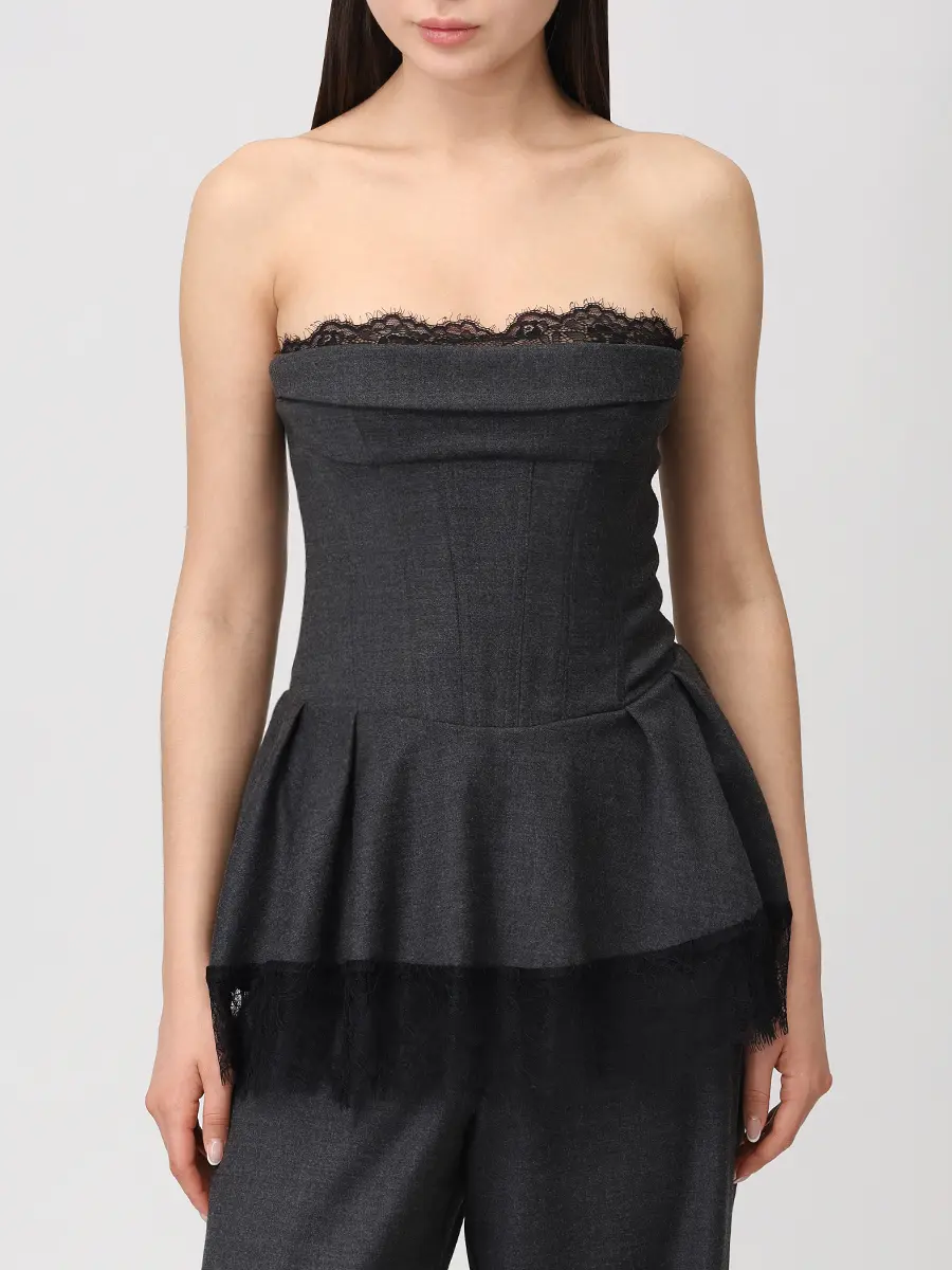 Корсет из шерсти с кружевом с баской