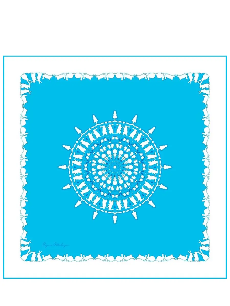 Платок шелковый Зима и зайцы